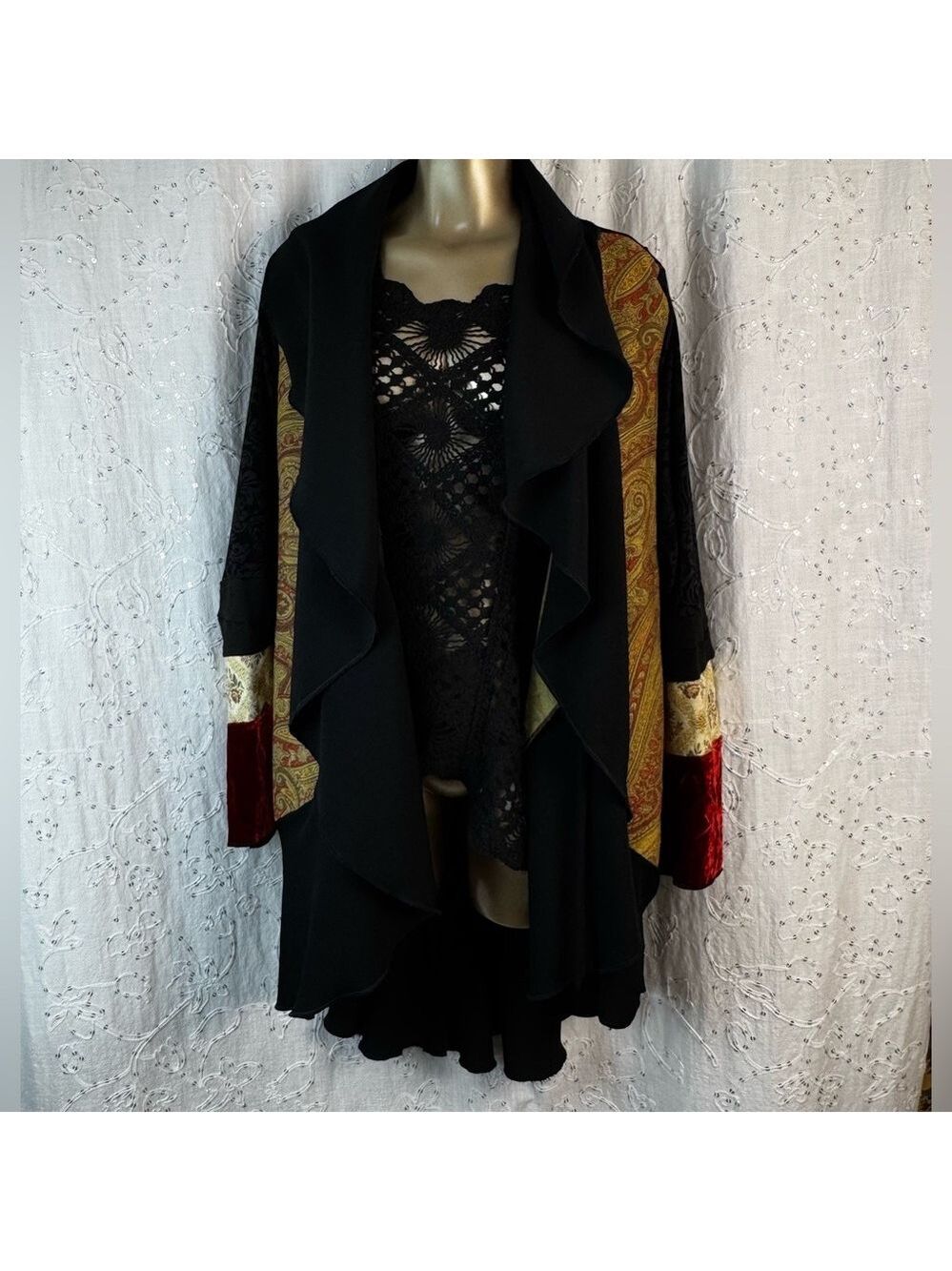 Upcycled Gothic Fairycore Waterfall Jacket Dark Romantic Boho Layering Coat M/L
